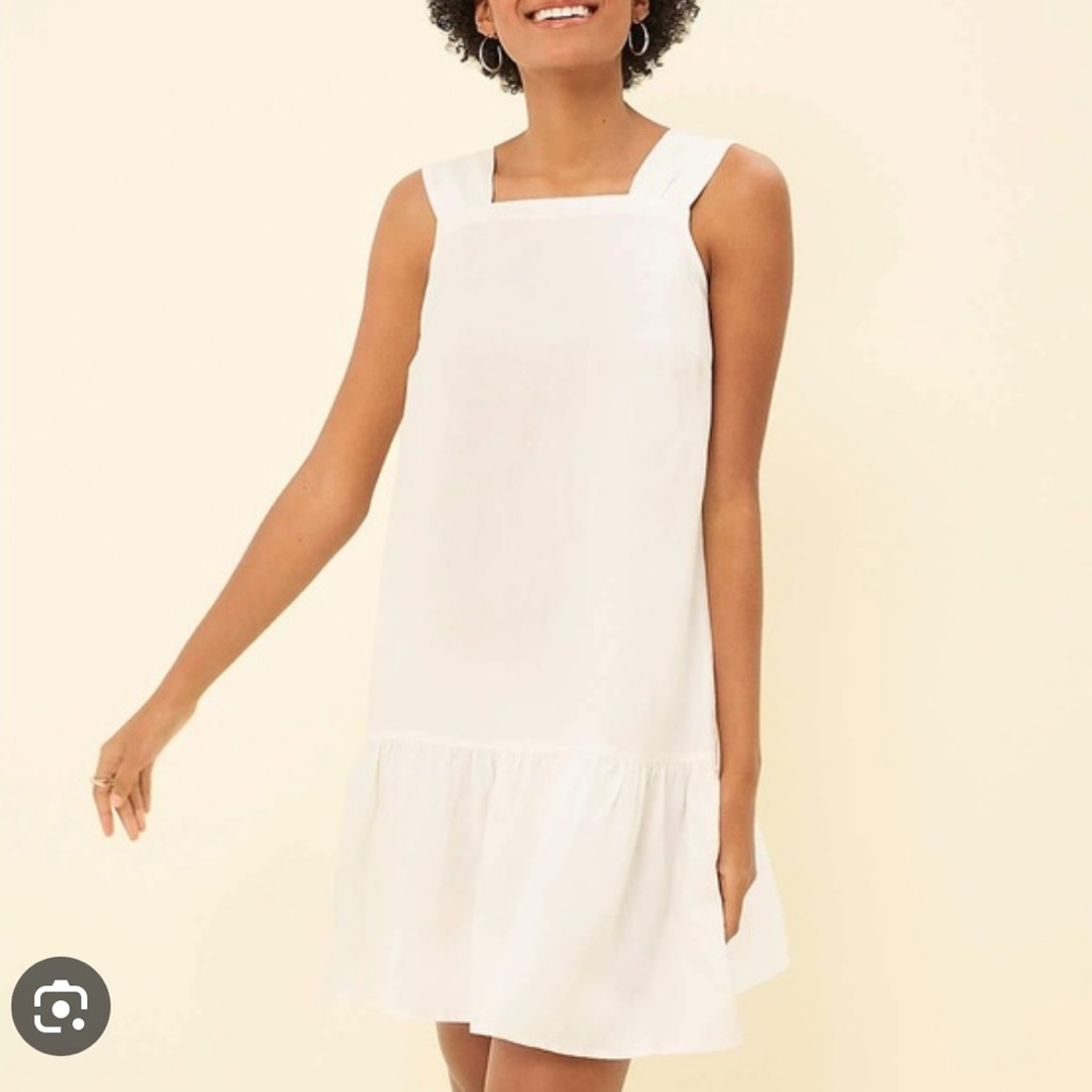Loft square neck white linen mini flounce dress